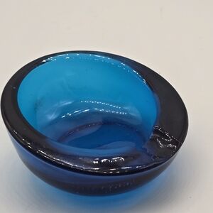 Mid-Century Cobalt Blue Art Glass Ashtray / Bowl – Thick Heavy Glass 4"